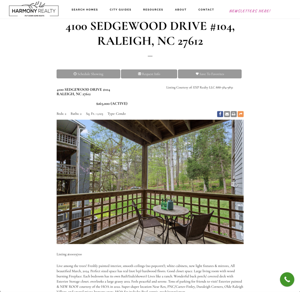 Listing for $200K condo on West Raleigh